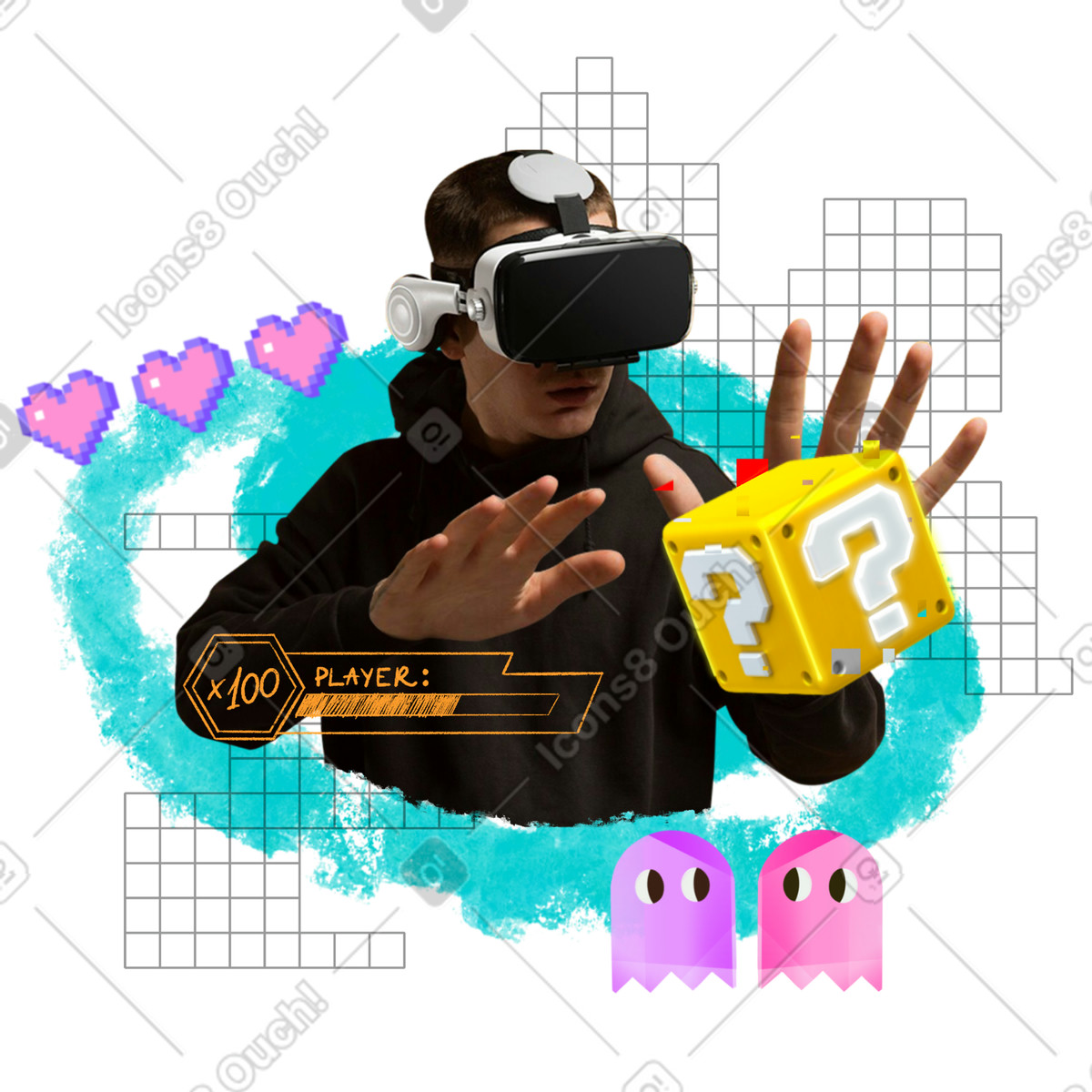 Player in interactive vr game illustration Energy style download PNG, SVG