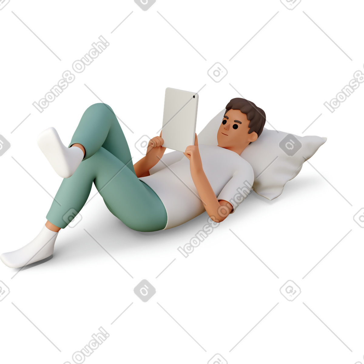 Ilustração de Young man relaxing on pillow with tablet em no estilo 3D Casual life para baixar em PNG, SVG