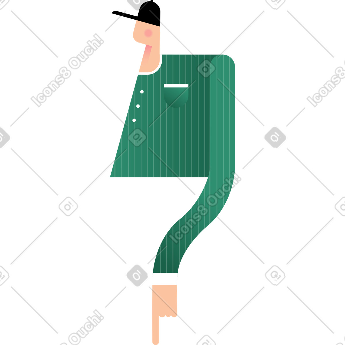 Illustration Le gars dans la casquette pointe vers bas style Wavy à télécharger aux formats PNG, SVG