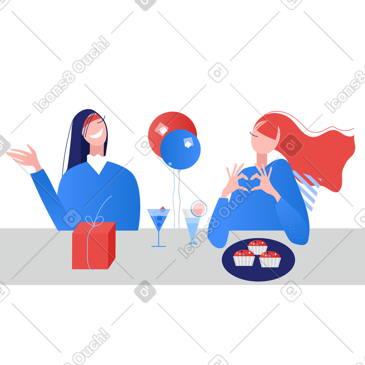 Girls are having fun in cafe illustration Clip style download PNG, SVG