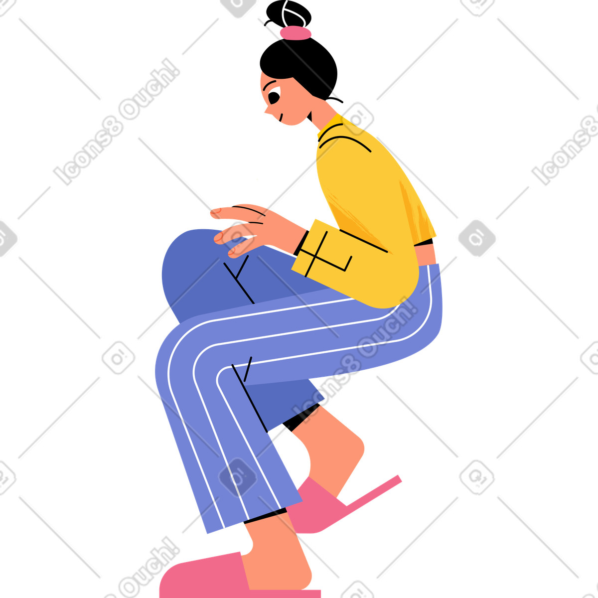 Seduta giovane donna in pantofole illustrazione stile Juicy scarica PNG, SVG