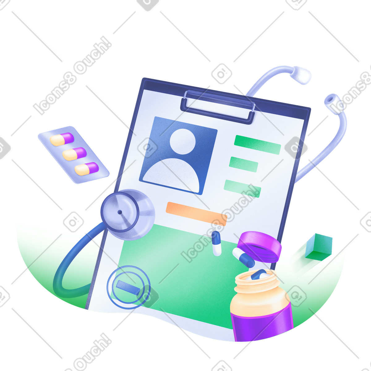 Medical prescription and treatment plan illustration in PNG, SVG