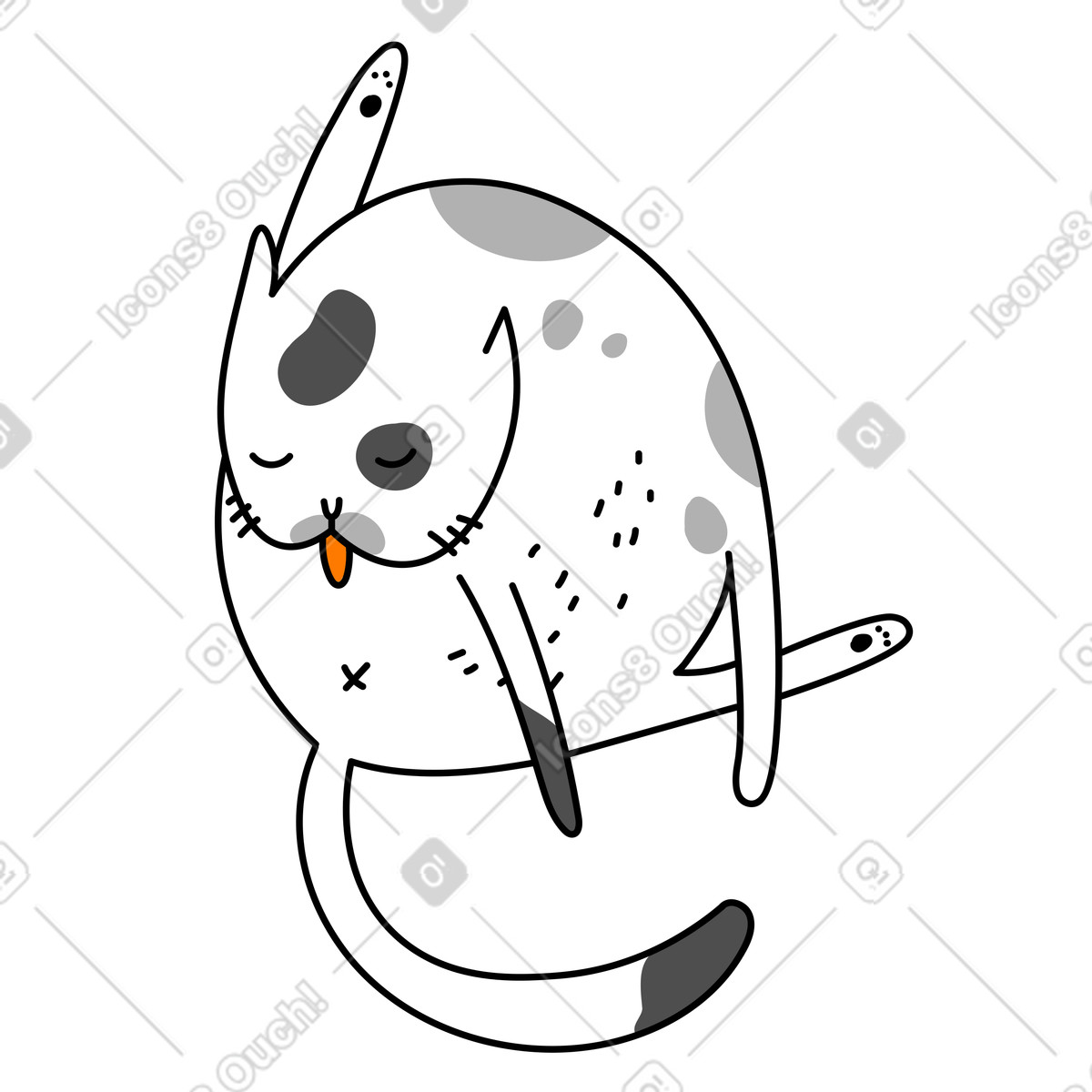 Illustration animée Chat se nettoyant avec la langue dans le style Purr à télécharger aux formats GIF, Lottie (JSON), AE