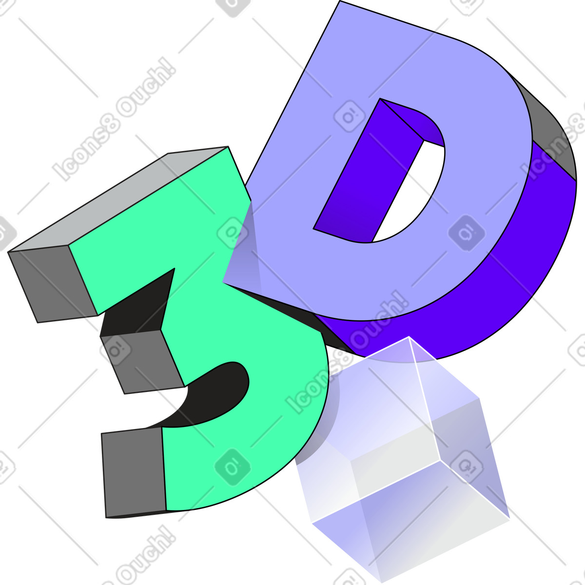 Illustration Lettrage de texte 3d dans le style Incut à télécharger aux formats PNG, SVG