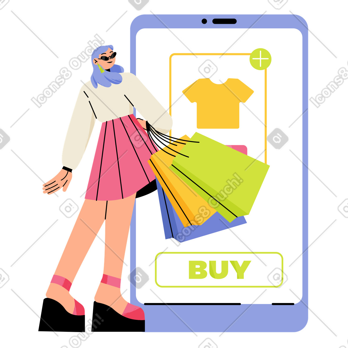 Juicy スタイルの User shopping for clothes on app, Online clothing store のイラストをPNG、SVG形式でダウンロード