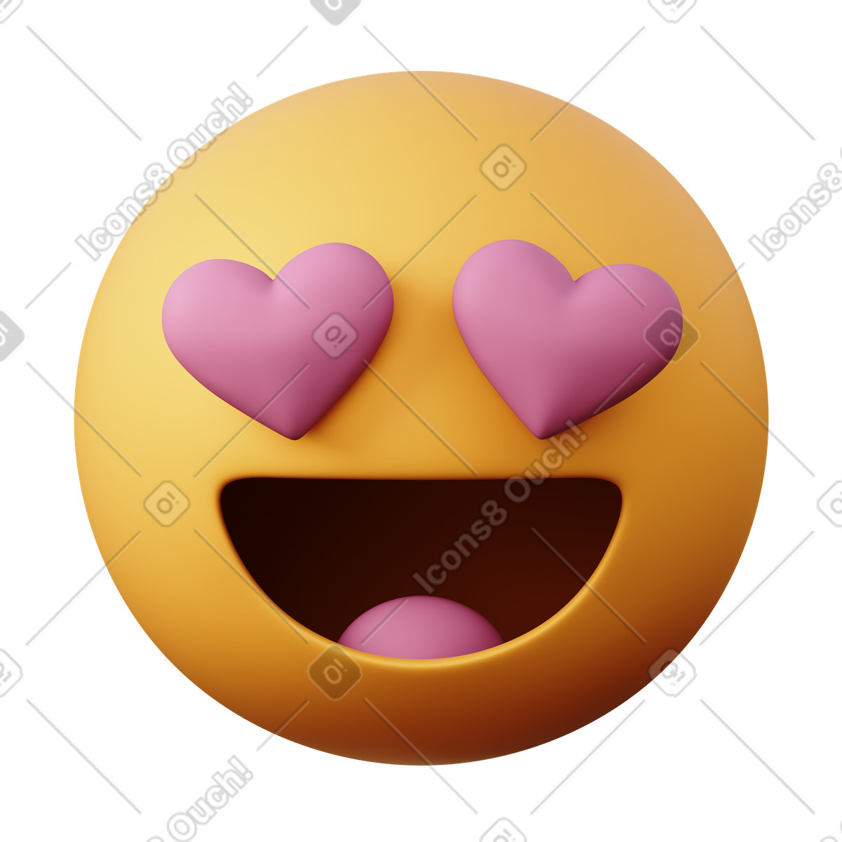 Ilustración Emoji de cara sonriente con ojos corazón en estilo 3D Sugary a descargar en PNG y SVG