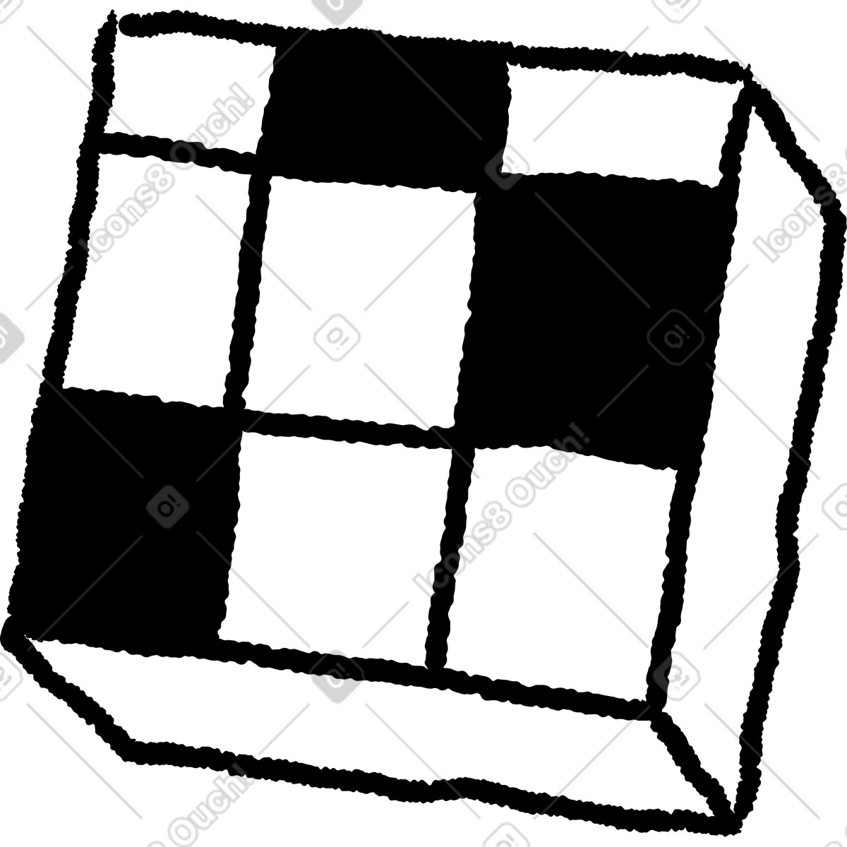 下载 Black Chalk 风格的 Cube checkerboard patterned block with hand drawn rough edges 插画，支持 PNG、SVG 格式