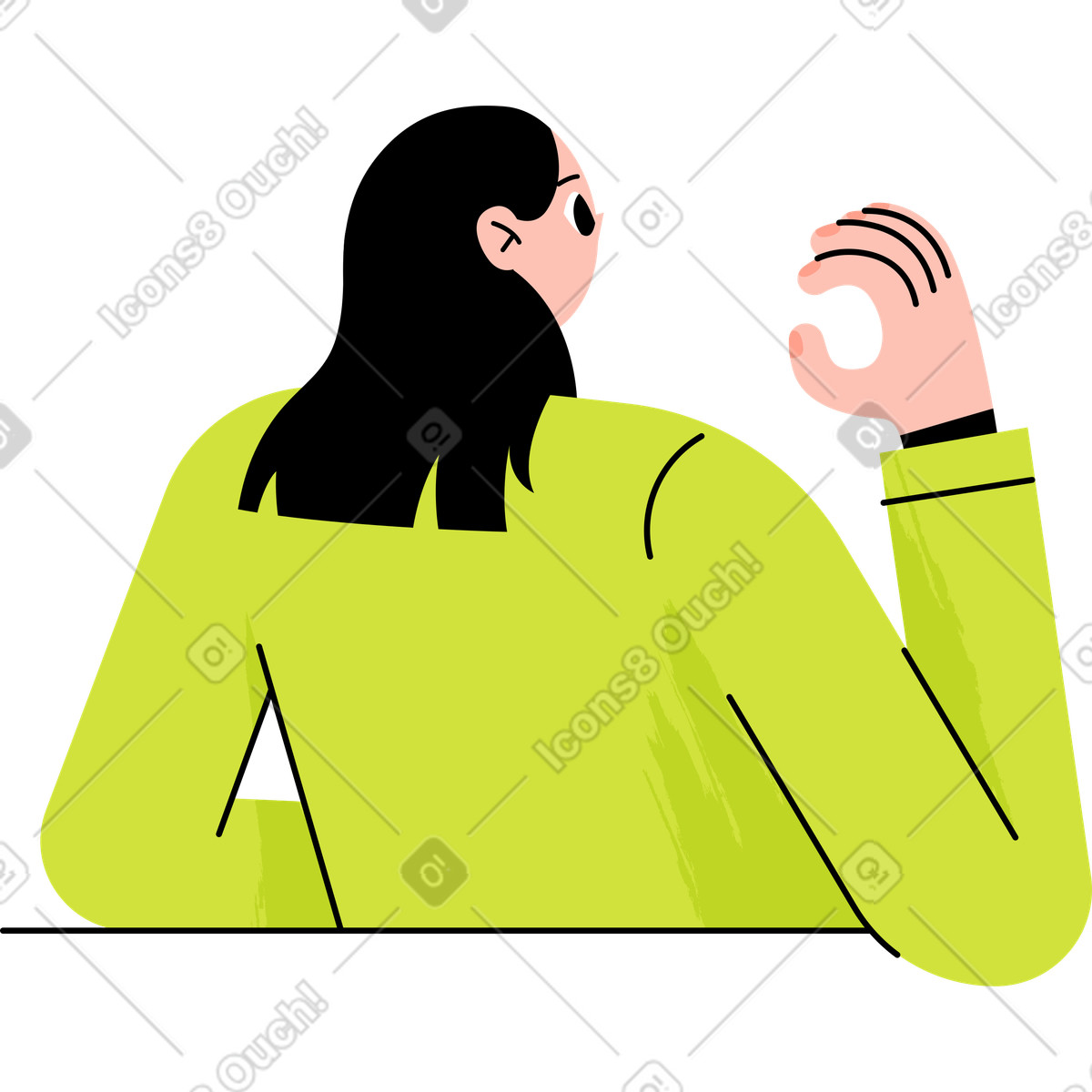 Illustration Fille de derrière tenant quelque chose dans le style Juicy à télécharger aux formats PNG, SVG