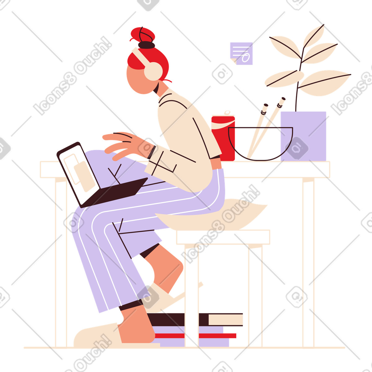Freelancer working from home, Flexible workspace or remote work illustration in PNG, SVG