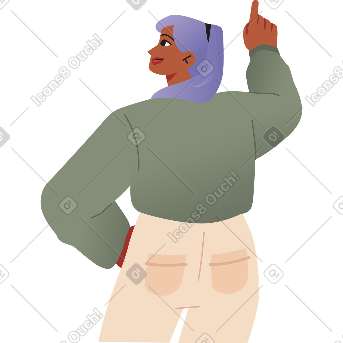 Junge frau zeigt mit dem finger-Illustration im Coworking-Stil als Download in PNG, SVG