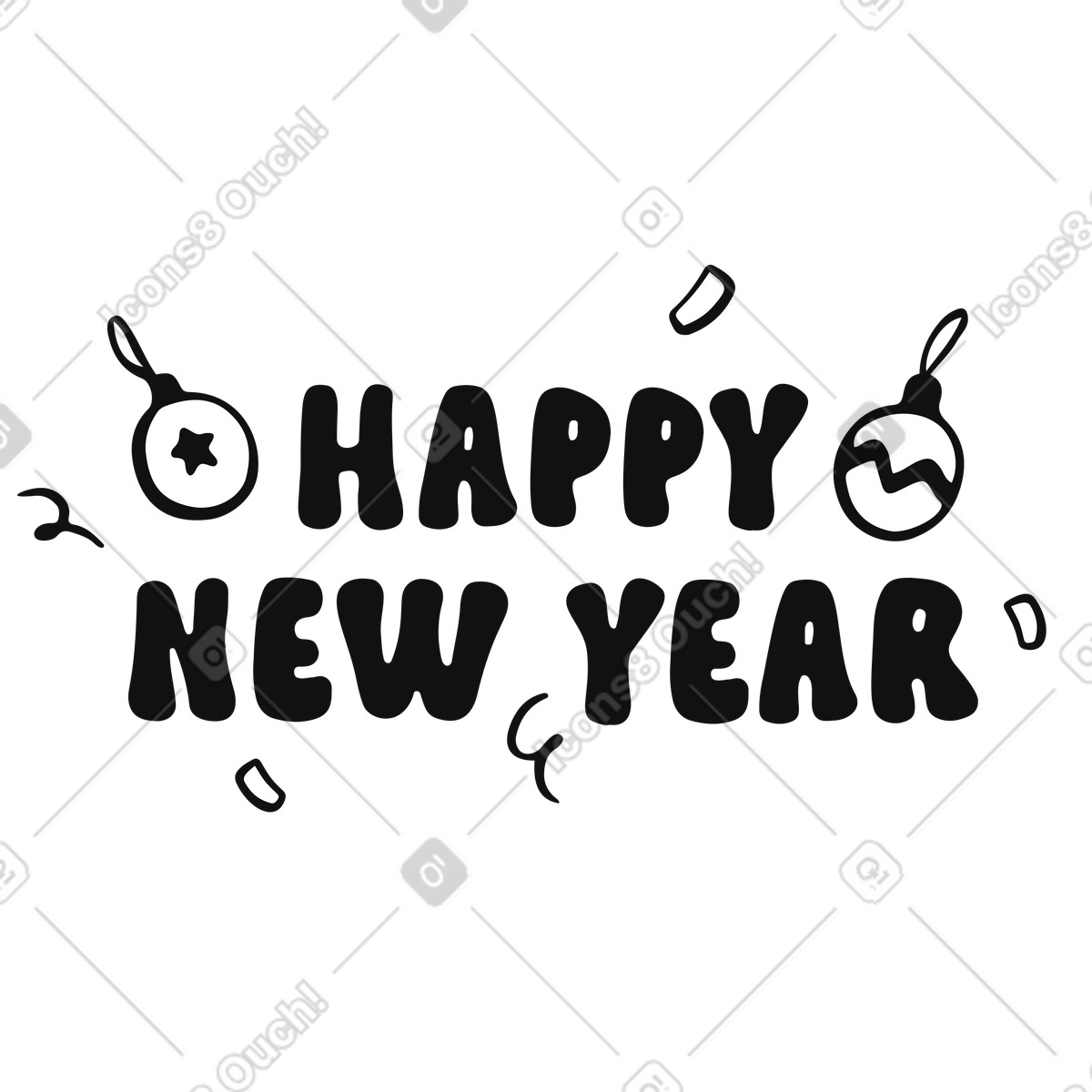 Illustration Texte bonne année avec des ornements dans le style Journal à télécharger aux formats PNG, SVG