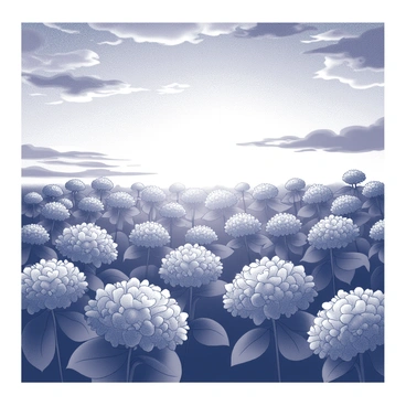 Silhouettes of hydrangea flowers against a colorful sunset sky, creating a stunning contrast.