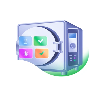 Colorful sticker labels for different sterilization programs on an autoclave machine