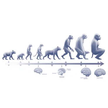 A detailed timeline depicting the evolution of the limbic system across various species. The timeline features distinct segments for each species, including early vertebrates, mammals, and primates. Each segment illustrates the anatomical differences in the limbic system, including structures such as the hippocampus and amygdala. Annotations highlight key evolutionary milestones, along with diagrams showcasing the size and complexity of the limbic system in each species. The overall layout is linear, with arrows connecting each segment to indicate progression over time.