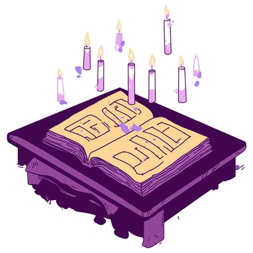 An ancient tome with glowing runes surrounded by floating candles