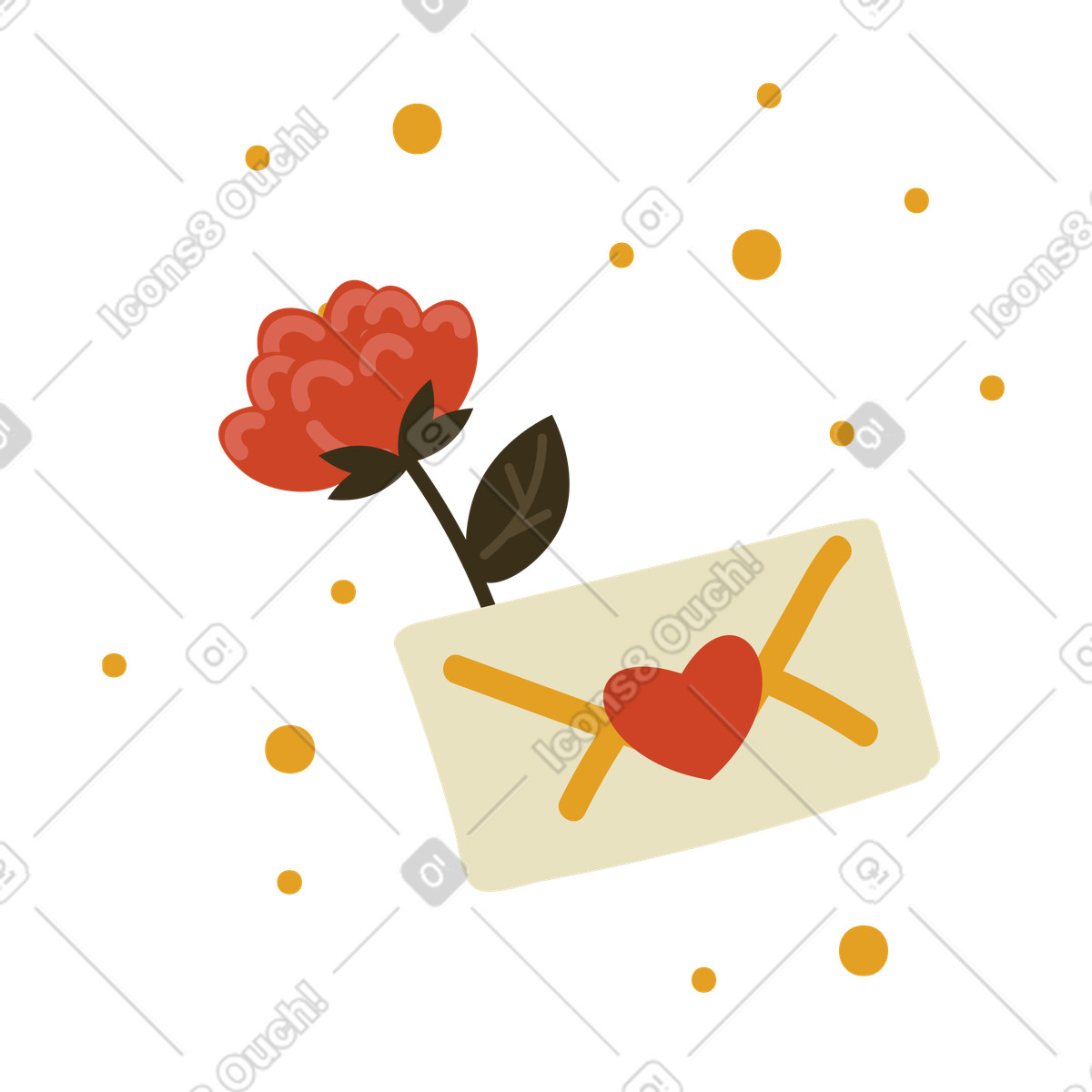 Liebesbrief mit roter rose-Illustration im Arabica-Stil als Download in PNG, SVG