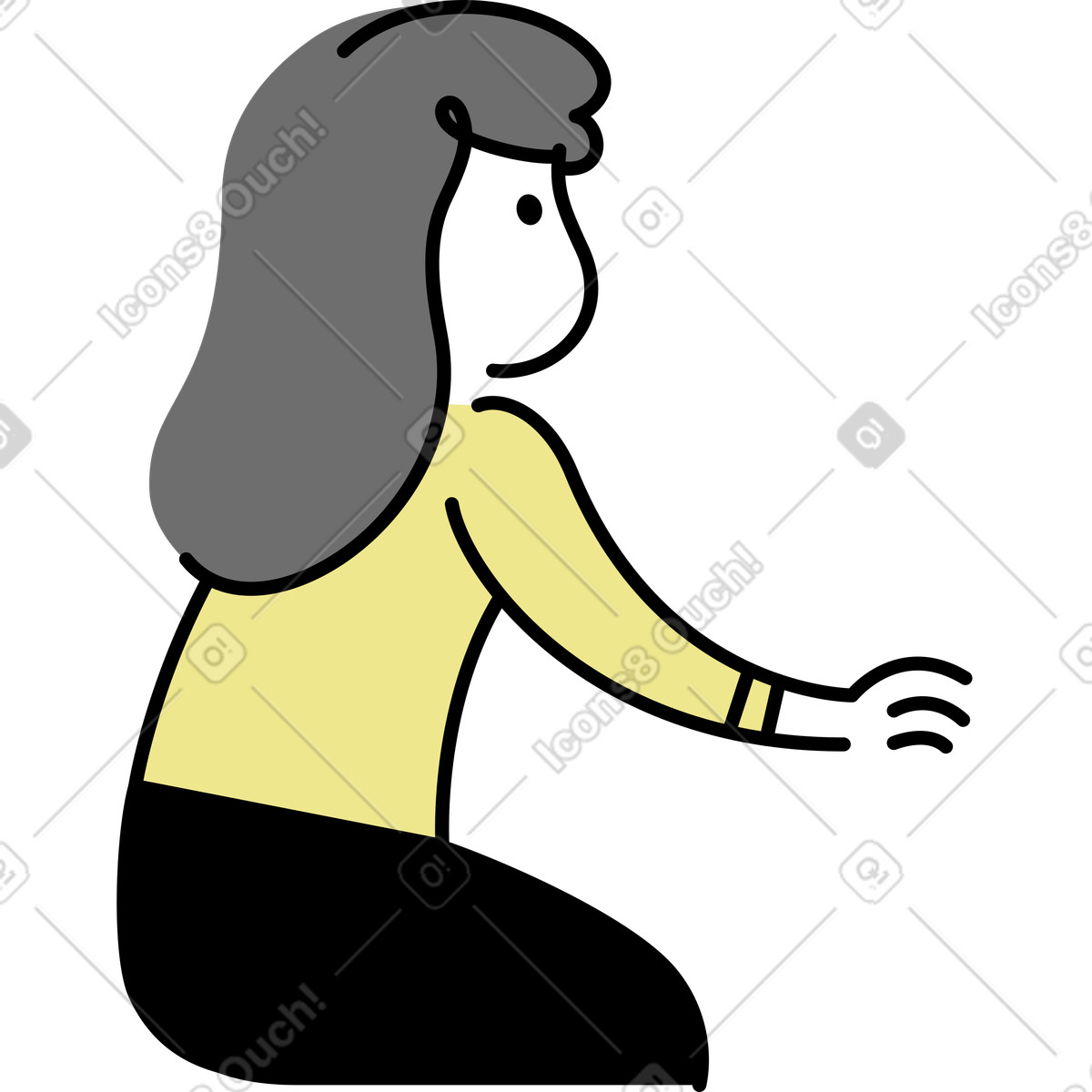 Back of a sitting woman illustration in Mochi style download in PNG, SVG