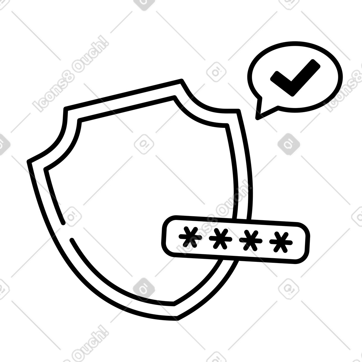 Illustration Privacy shield indicating strong password security and successful verification status dans le style Notion Line Art à télécharger aux formats PNG, SVG
