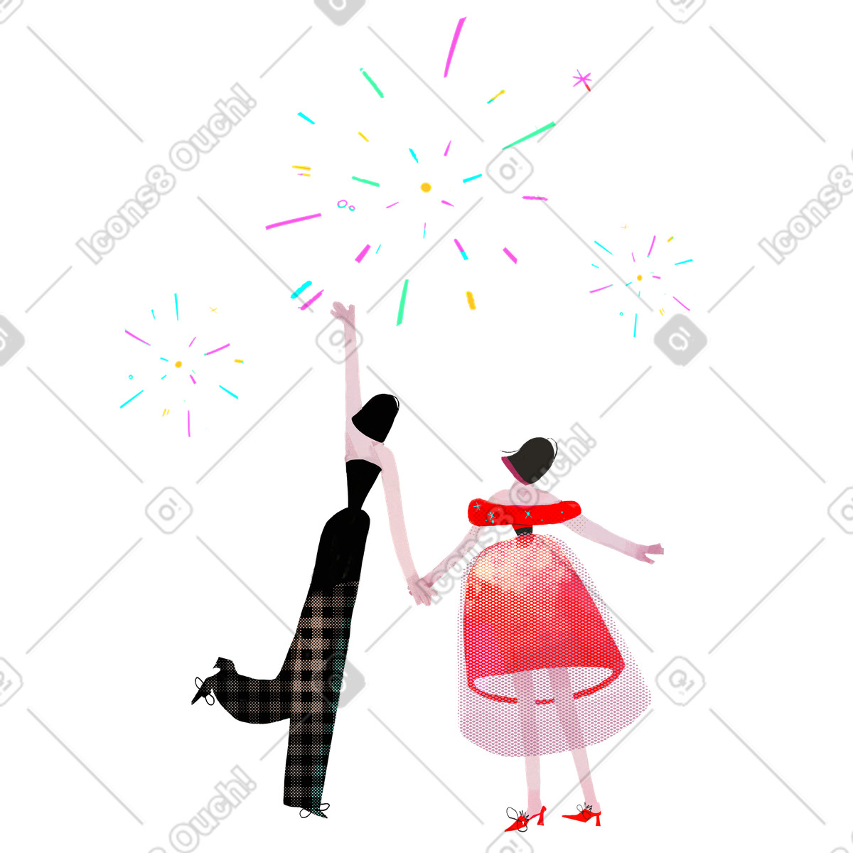 Ilustração de Couple enjoying fireworks display, New Year's celebration em no estilo Fabulous para baixar em PNG, SVG