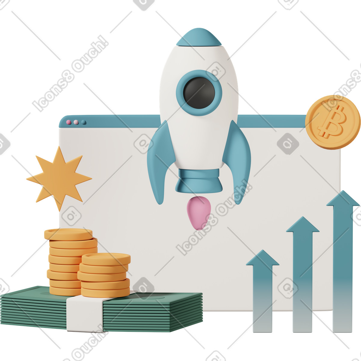 Cryptocurrency market growth-Illustration im 3D Casual life-Stil als Download in PNG, SVG