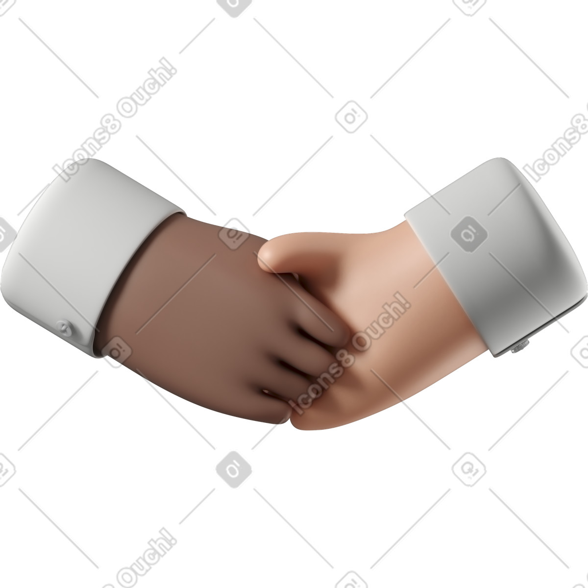 Stretta di mano pelle marrone e mani bianca illustrazione in stile 3D Hands Fun&Wild scarica in PNG, SVG