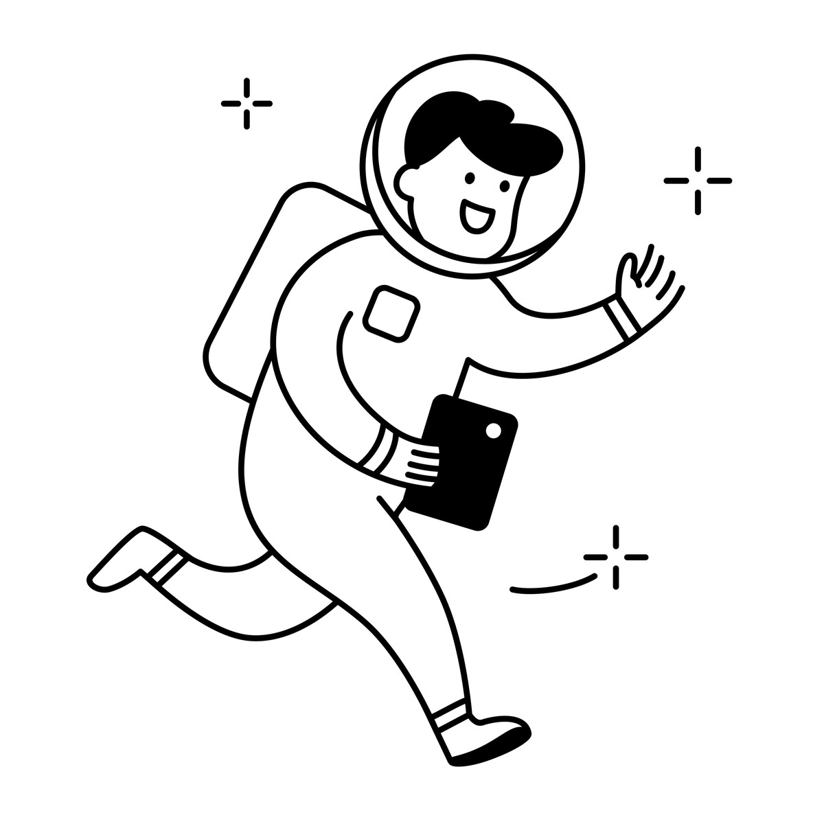 Ilustração de Astronaut running forward with spacesuit backpack and smiling face em no estilo para baixar em PNG, SVG