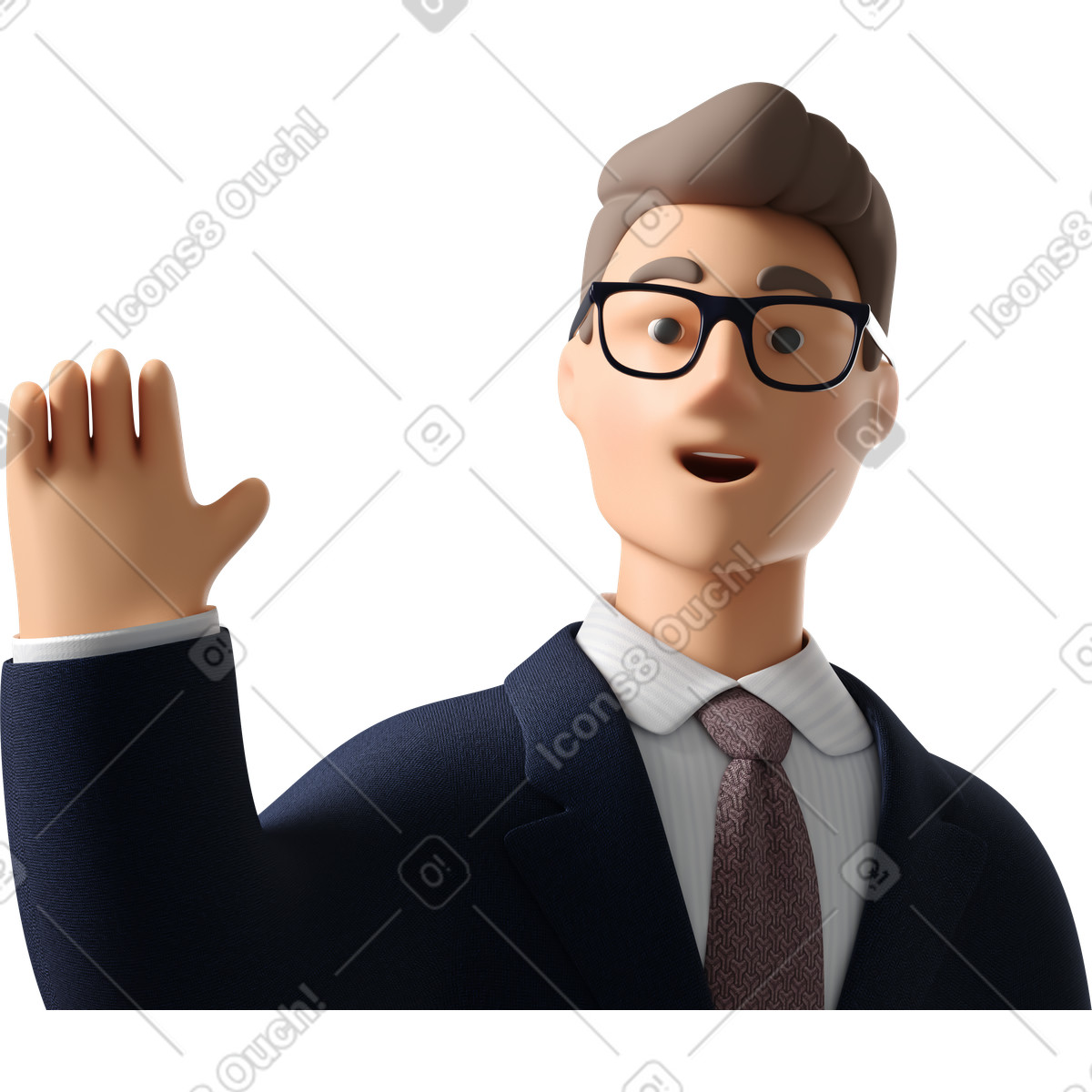 Ilustração de Close up of businessman in dark blue suit waving goodbye em no estilo 3D Business para baixar em PNG, SVG