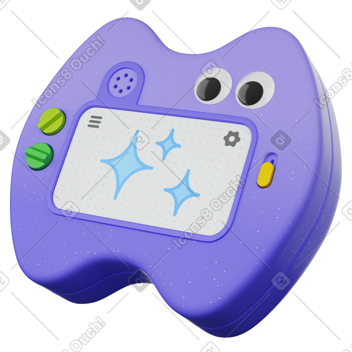 Illustration Gadget console with screen buttons and googly eyes for kids dans le style 3D Plastic à télécharger aux formats PNG, SVG