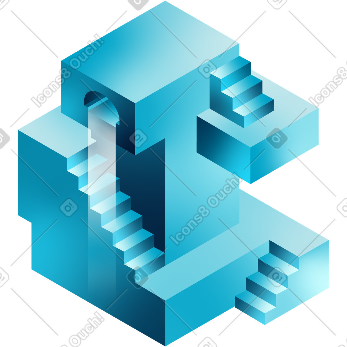 Isometric maze tower illustration in PNG, SVG