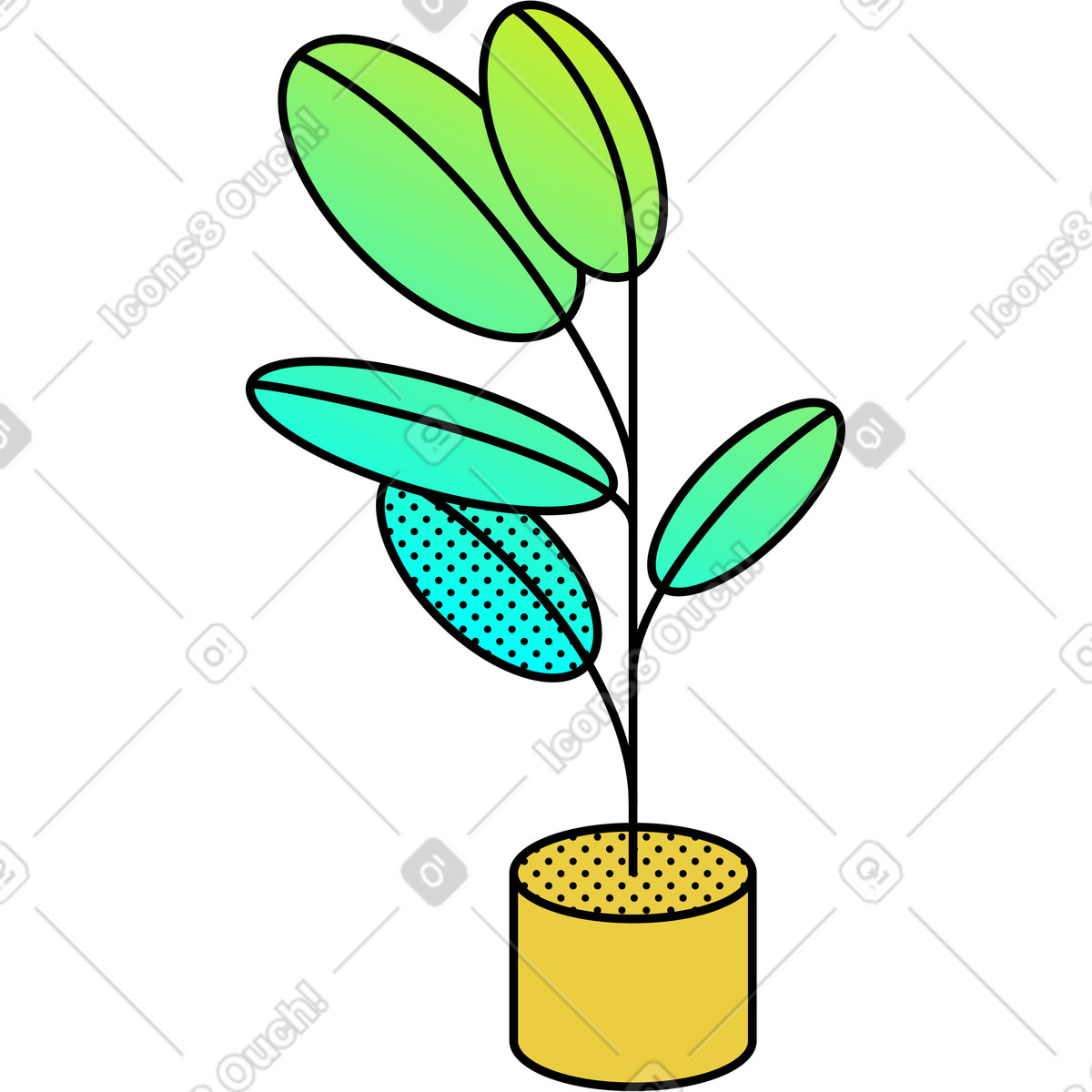 Ficus in a pot illustration Memphis style download PNG, SVG
