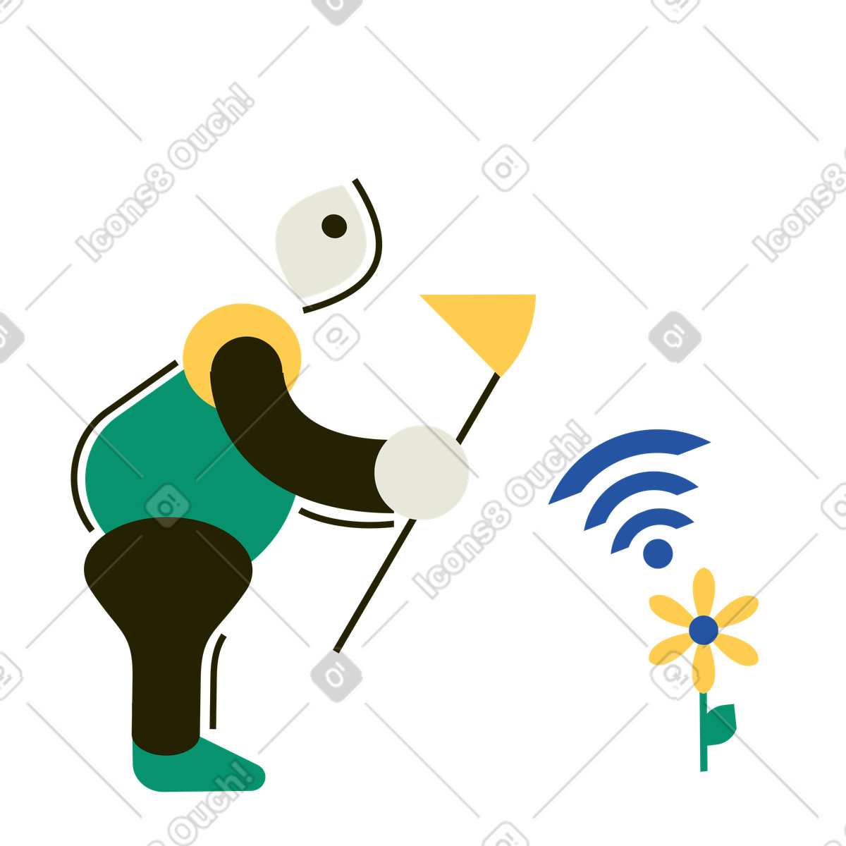Ilustración Flower with Wi-Fi signal, Eco technology and connectivity en estilo Spot a descargar en PNG y SVG