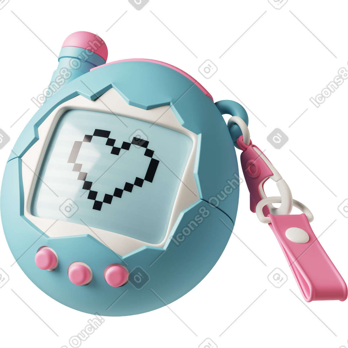 Ilustração animada de Tamagotchi toy with pixel heart display and keychain em no estilo 3D Casual life para baixar em GIF, Lottie (JSON), AE