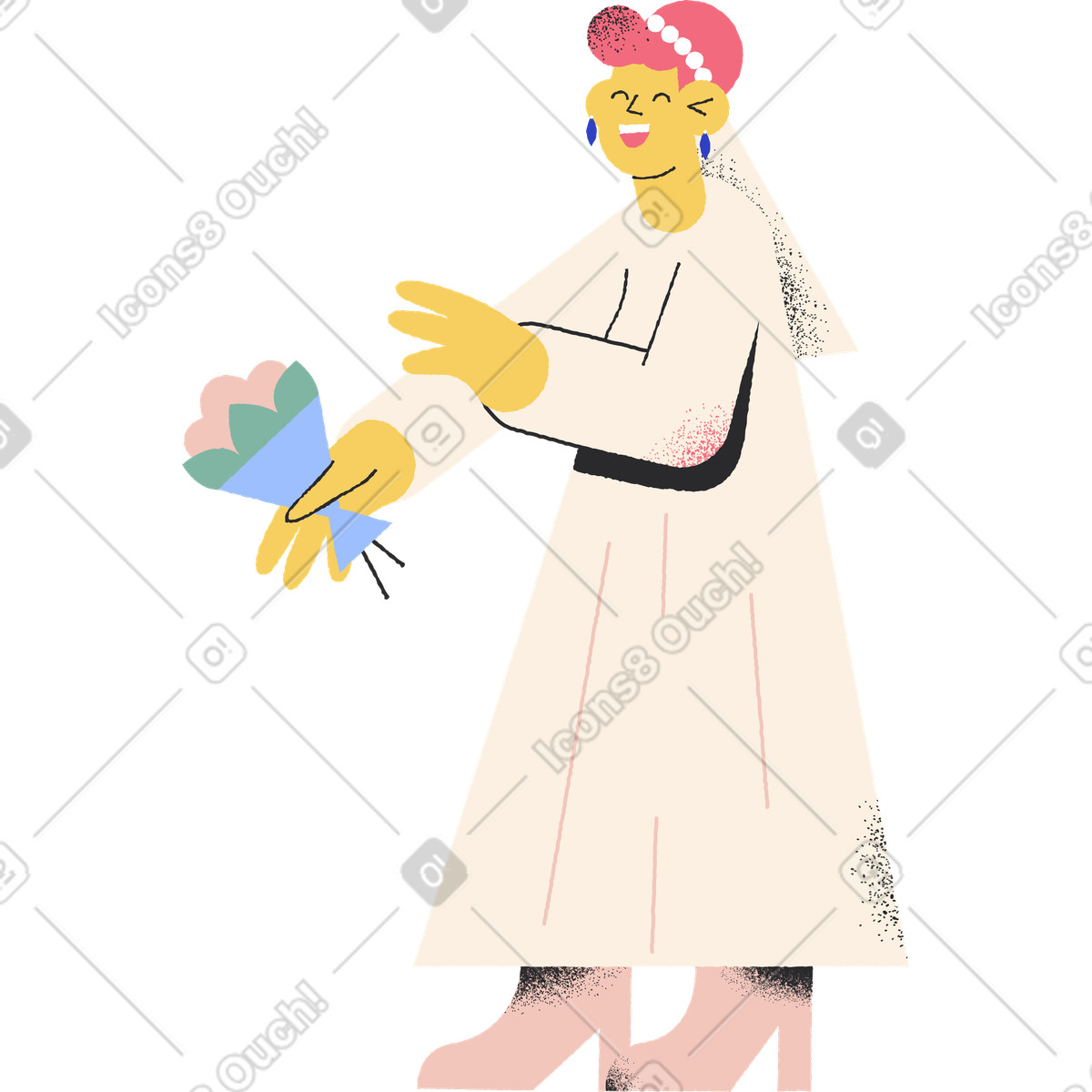 Pablo スタイルの Woman bride in white dress with flowers のイラストをPNG、SVG形式でダウンロード