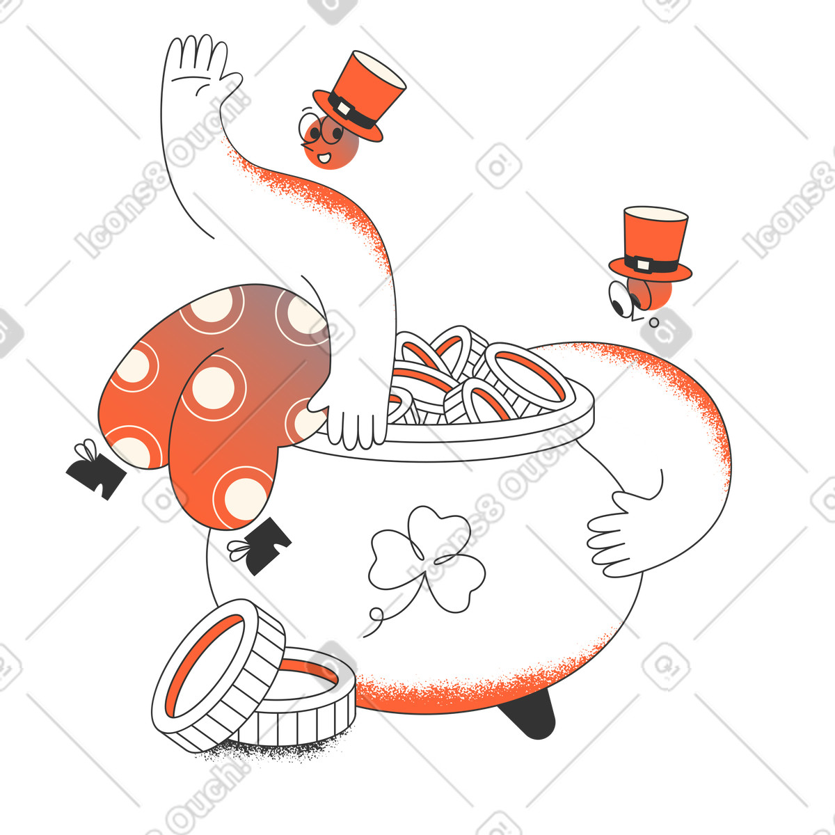 Crayon スタイルの 金の壺を持つレプラコーン のイラストをPNG、SVG形式でダウンロード
