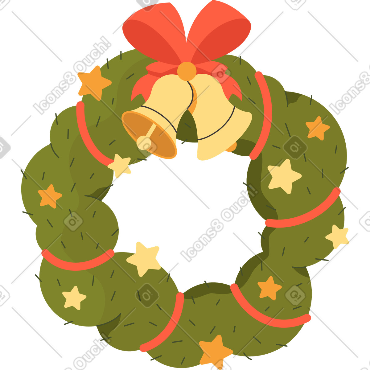 Christmas wreath with jingle bells and stars illustration in Dizzy style download in PNG, SVG