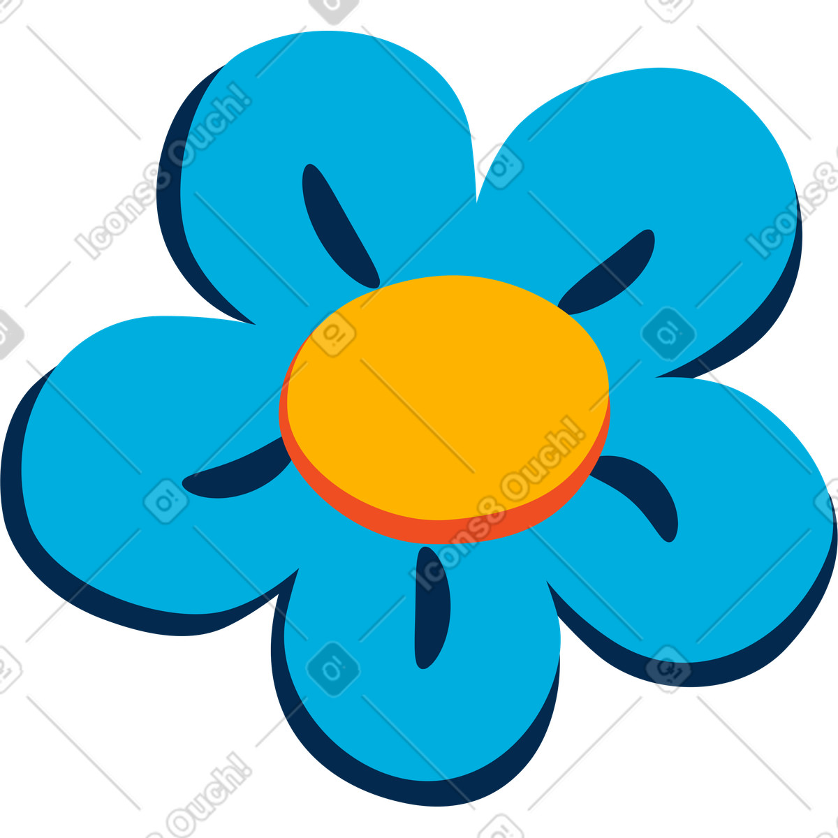 Spring garden bloom with bright blue rounded petals illustration in Flame style download in PNG, SVG