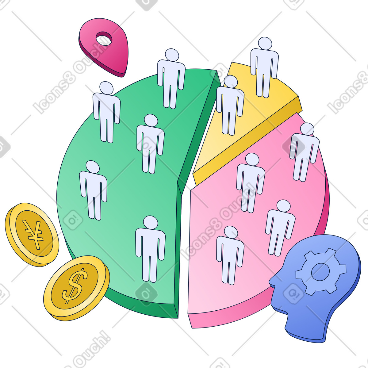 Customer Segmentation in Business Strategy, Demographic Analysis for Target Marketing illustration Neat style download PNG, SVG