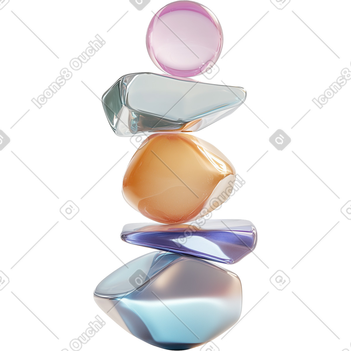 Abstrakte 3d-skulptur mit glasprismen und kugeln-Illustration im Experimental-Stil als Download in PNG, SVG