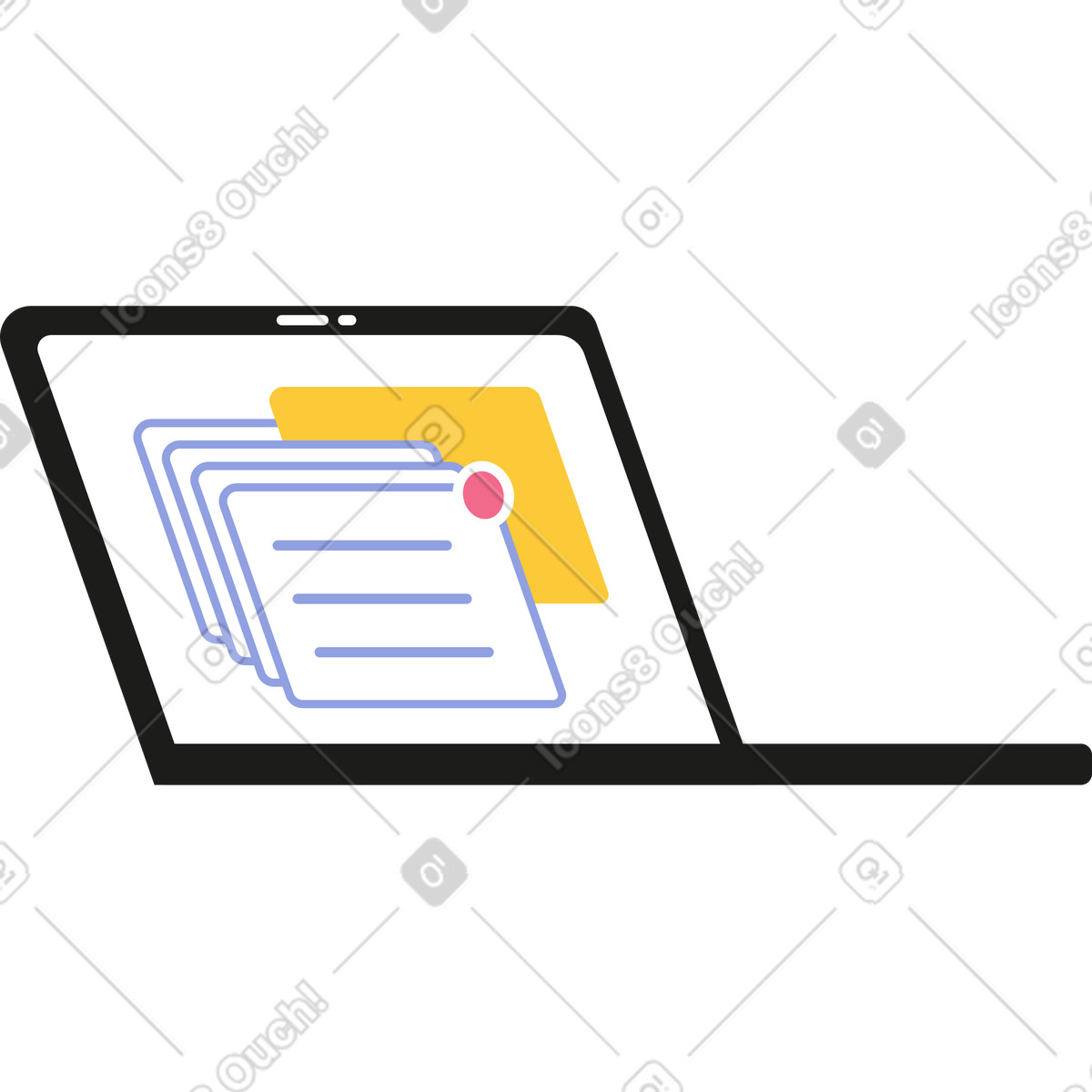 Black open laptop with pop-up windows illustrazione in stile Juicy scarica in PNG, SVG
