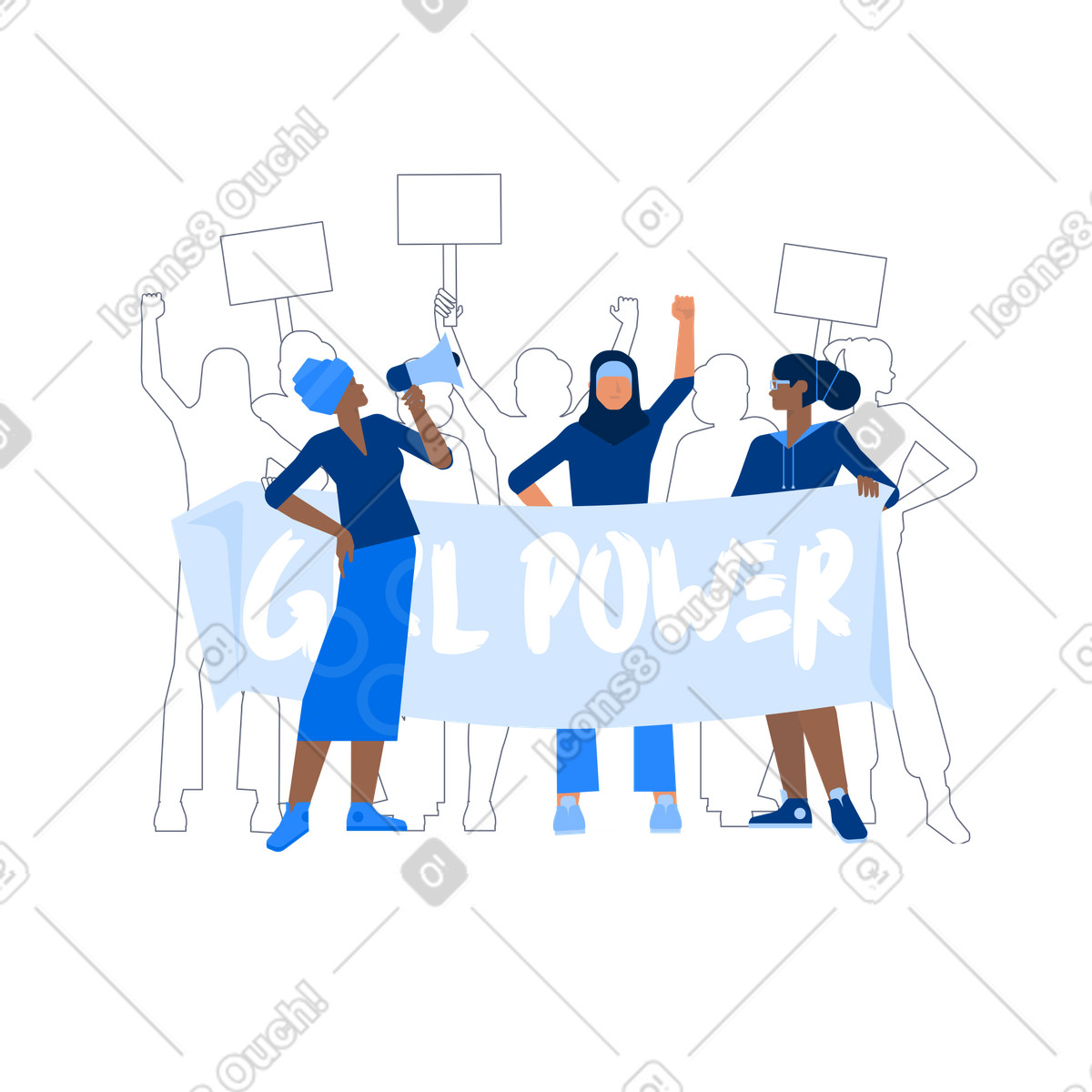 Иллюстрация Женский марш с баннером girl power в стиле Urban — скачать в форматах PNG, SVG