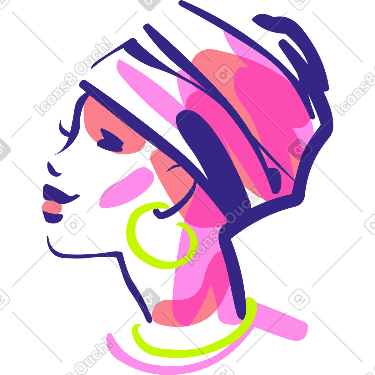 Young woman face in turban illustration Glam style download PNG, SVG