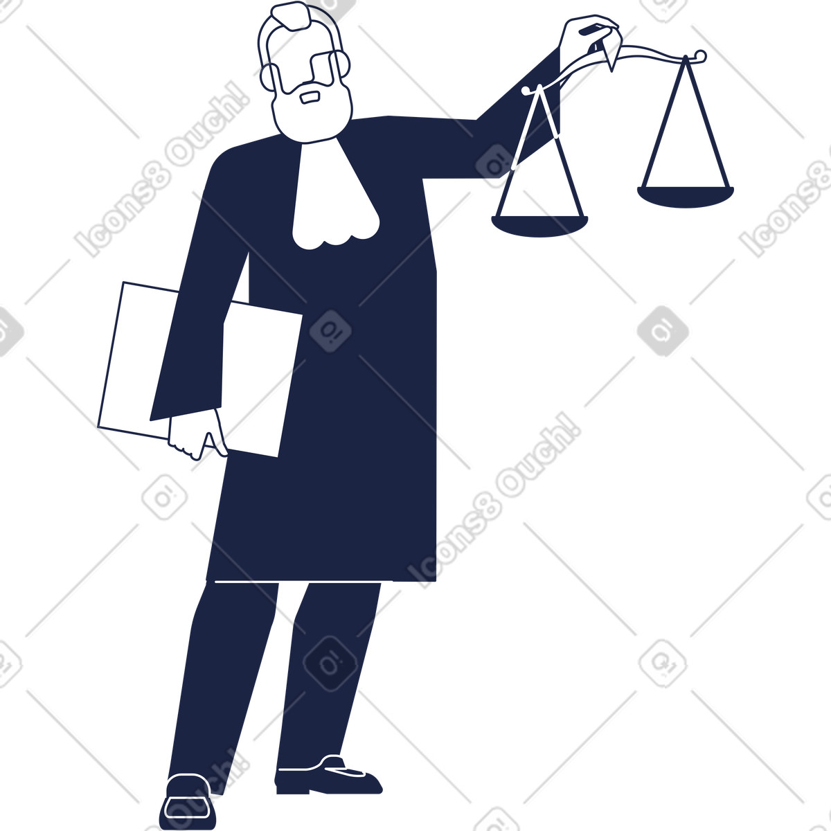 Illustration Juge en robe avec une balance à la main dans le style Urban Line télécharger aux formats PNG, SVG