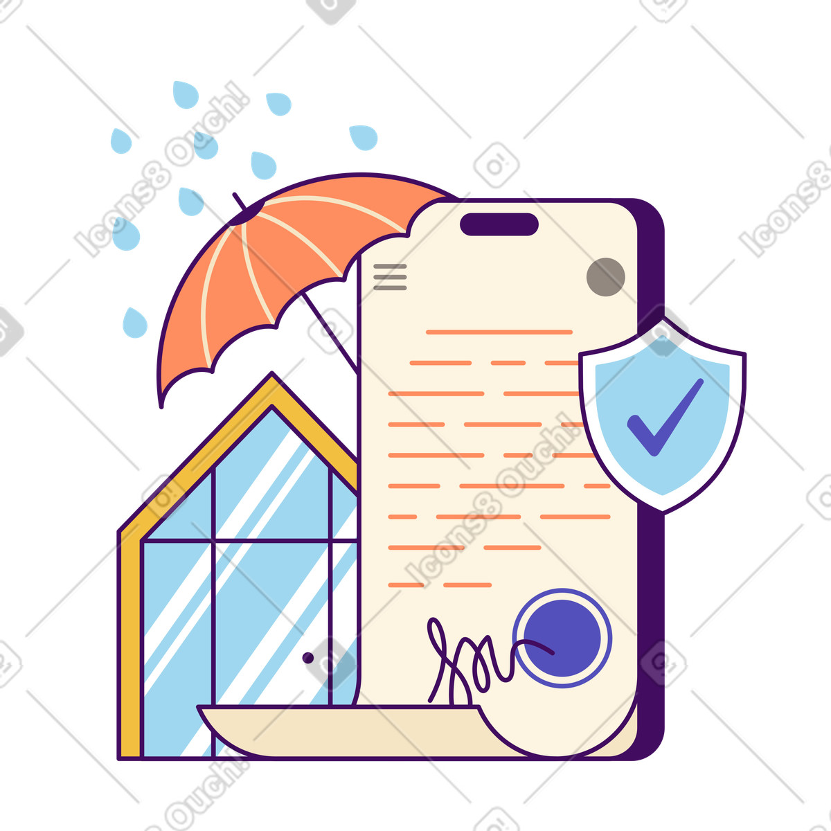 Online insurance services with electronic signature animated illustration in GIF, Lottie (JSON), AE
