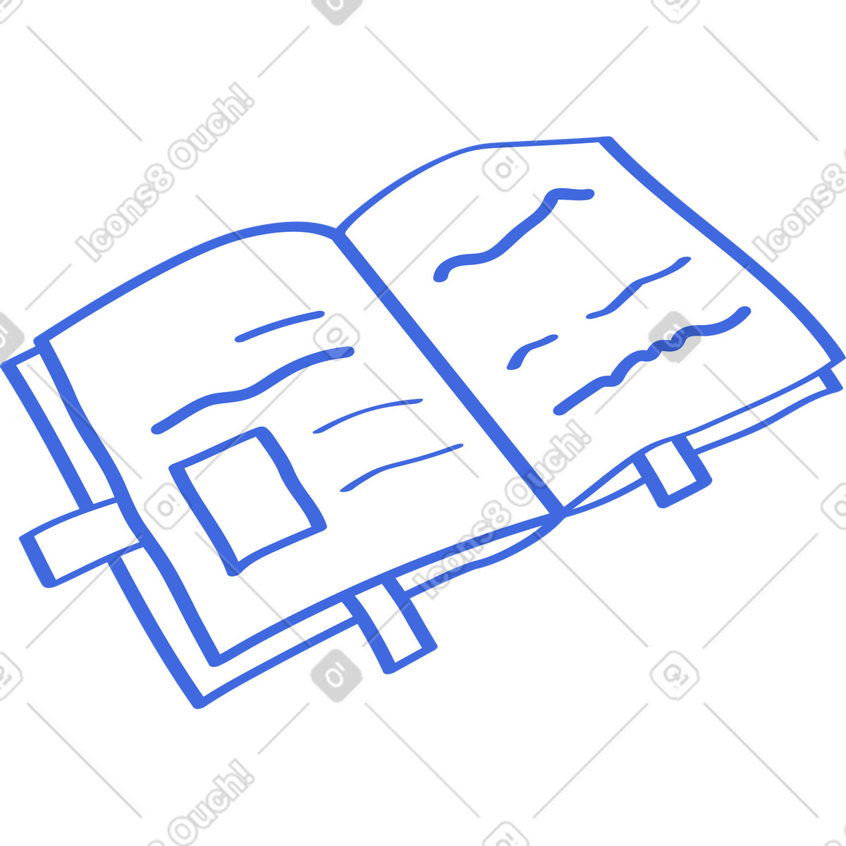 Book open pages with handwritten notes and highlighted study annotations illustrazione in stile Ballpoint Pen scarica in PNG, SVG