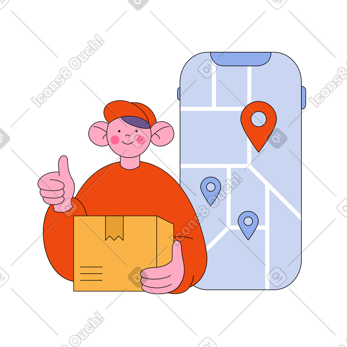 Bloom 스타일의 Delivery by online map in the phone 일러스트레이션 PNG, SVG 다운로드