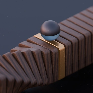 A wooden surface with a metallic accent and sphere - 3D Luxe style illustration