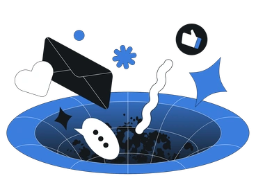 Various social media icons swirling into a vortex - Midnight style illustration