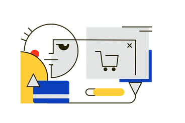 A person interacting with a shopping cart icon - Geom style illustration