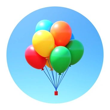 A bunch of colorful balloons in various shapes and sizes, drifting upwards as they are released into the blue sky. The balloons are bright red, yellow, green, and blue, contrasting against the cloudless backdrop. Each balloon has a shiny surface reflecting sunlight, enhancing their vivid colors. The strings attached to the balloons flutter gently in the breeze as they rise higher into the atmosphere.