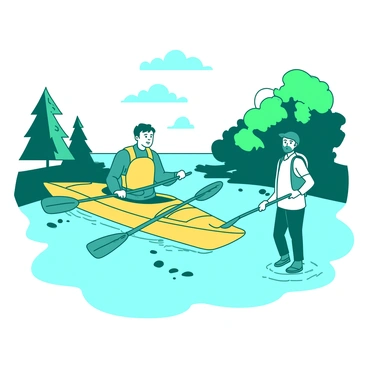 A beginner kayaker receiving lessons in a calm and shallow part of a river